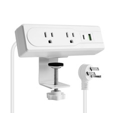 Desk Clamp Power Strip with USB45 Degree Thin Flat Plug 15 Feet Extension Cor...