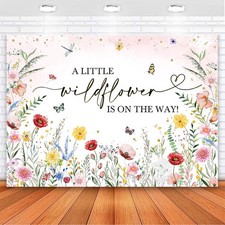 Avezano Wildflower Baby Shower Backdrop Watercolor A 7x5ft, 82x59inch, Pink