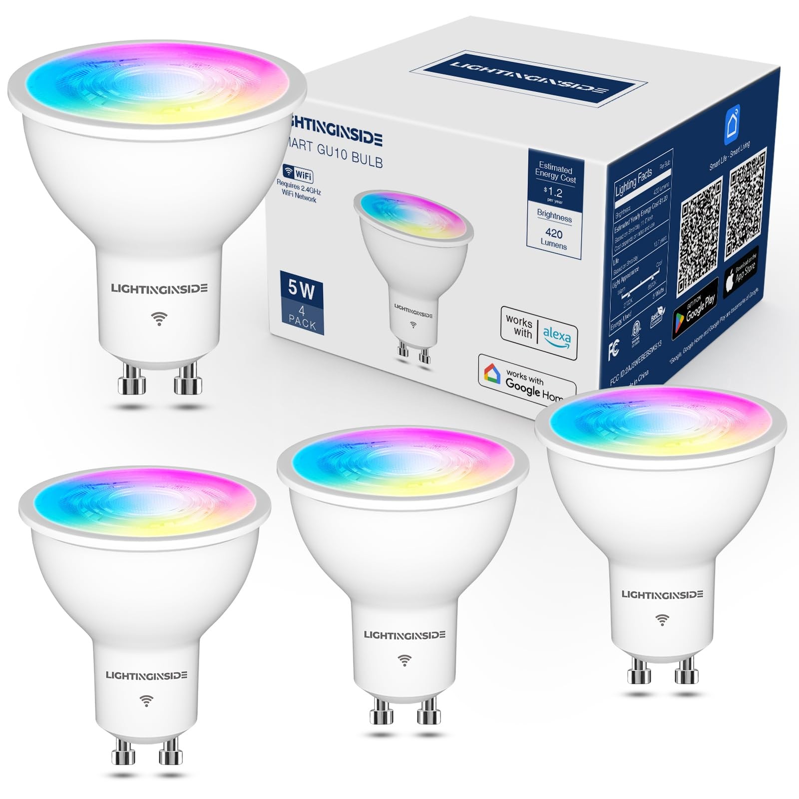 GU10 Smart Light Bulbs 50W Equivalent, 38°Beam Angle, Smart Bulb Works with A...-image