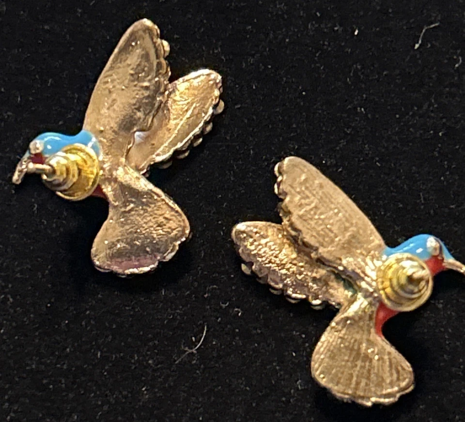 Pendientes Betsey Johnson Coloridos Alas Colibrí Volador Estrás Esmalte Azul Foto 3 de 3