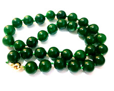 Dark Green Jade Bead Necklace 12mm 18 inch Knotted