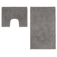 Bath Mat Set Grey 2 Piece Pedestal & Bath Mat Anti Slip Bathroom Rug Set