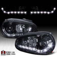 Projector Headlights Fit 1999-2006 VW Golf MK4 GTI Smoke LED Strip Head Lamps