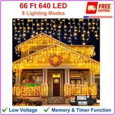 Warm White Christmas Lights Outdoor 66ft 640 LED Icicle Lights for Outside House