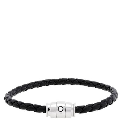 Montblanc Steel & Black Leather Bracelet, Size 60