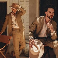 Men's New Summer Linen Thin Breathable Jacket Suits Wedding Busines Blazer Pant