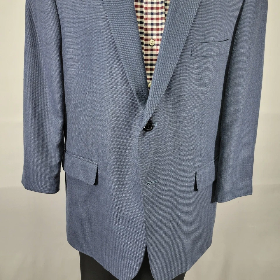 Abrigo Blazer Deportivo Club Room Para Hombre Dos Botones Azul Cesta Tejido Mezcla Poli 48R Foto 3 de 4