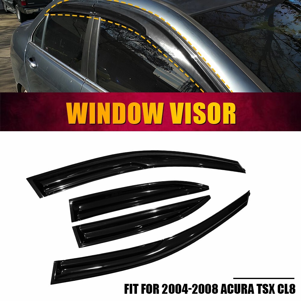 Fit Acura TSX 2004-08 Glossy Black Window Vent Rain Visor Wind Guard Deflector M