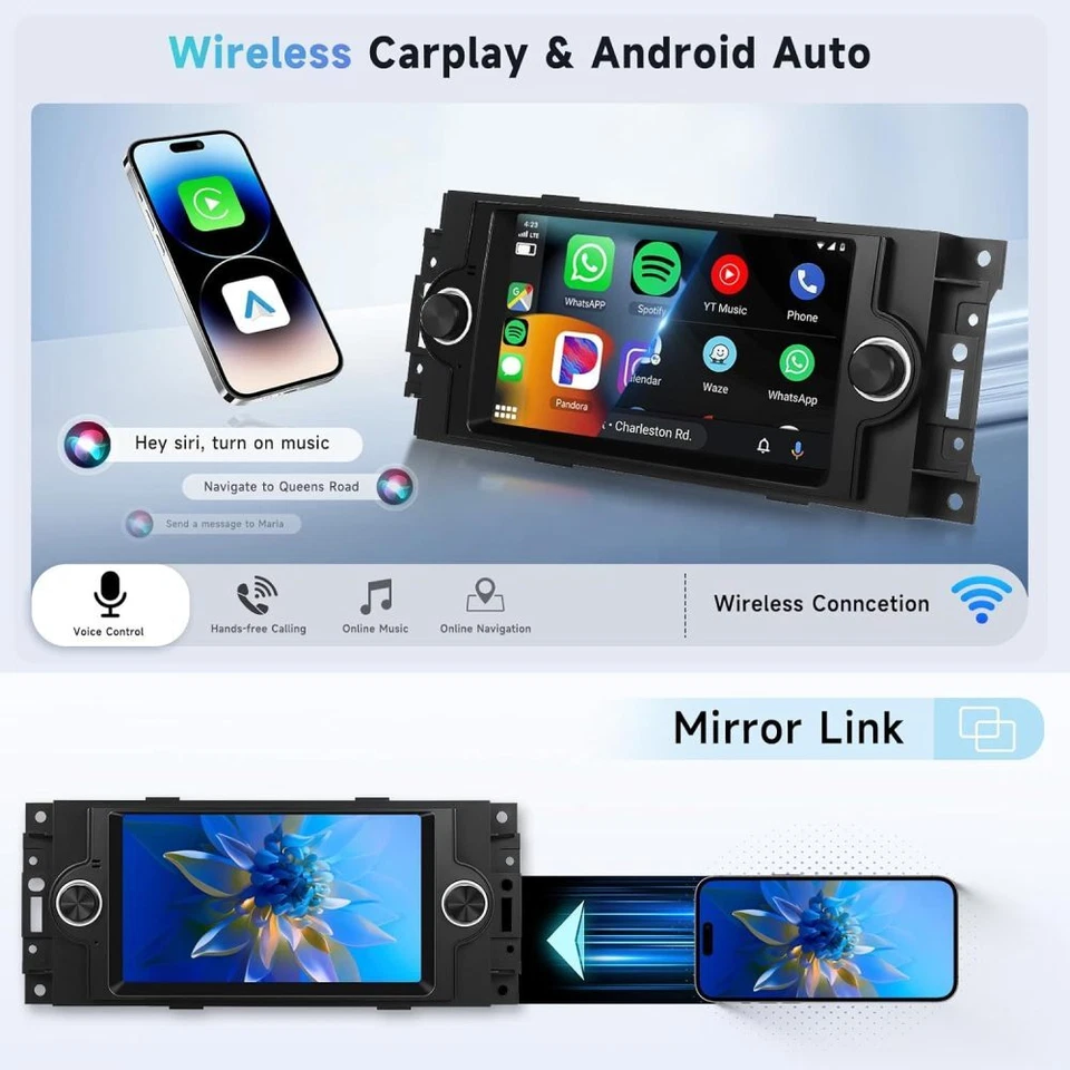 Carplay 2+64GB Android 13 Radio Für Jeep Dodge Chrysler mit NAVI RDS BT Kamera - Bild 4 von 4