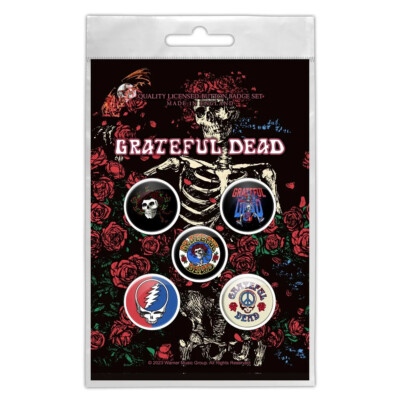 GRATEFUL DEAD BUTTONSET BADGES SET ANSTECKERSET # 1 SKULL & ROSES COVER PINS