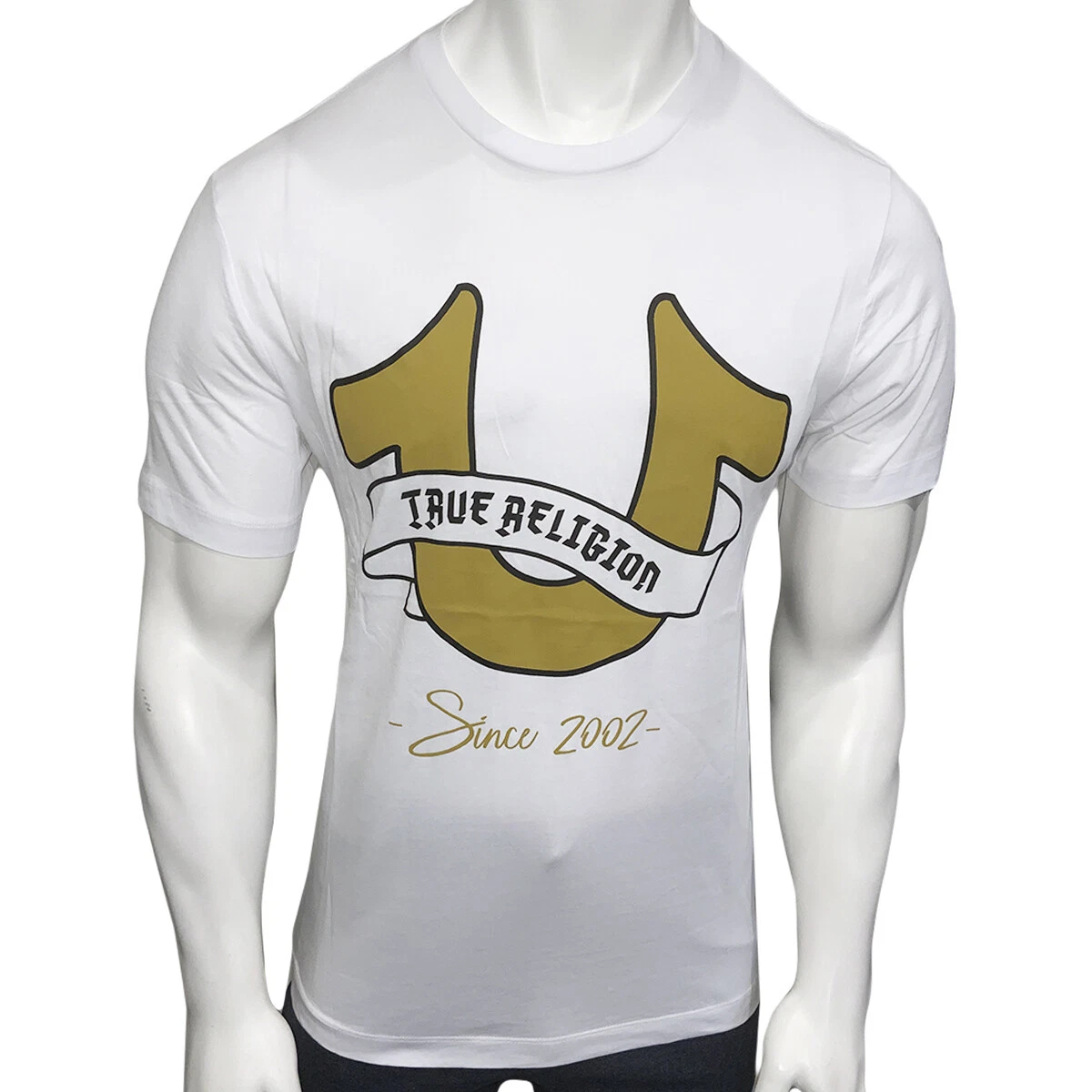 NWT TRUE RELIGION MSRP $59.99 MEN WHITE CREW NECK SHORT SLEEVE T-SHIRT SIZE L XL