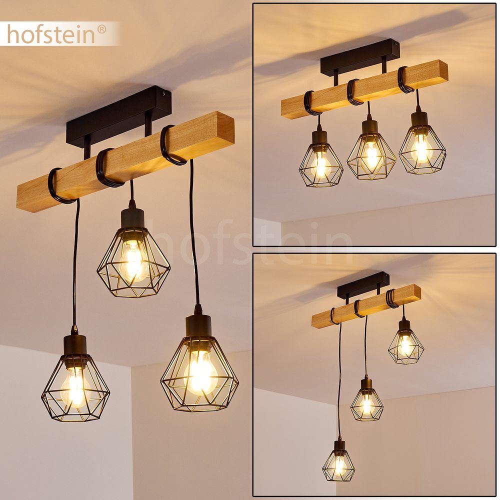 Yaak Deckenleuchte Vintage – 3-armige Pendelleuchte Aus Metall & Holz | Höhenverstellbar Bis 78,5 Cm | 3x E27 | Ohne Leuchtmittel