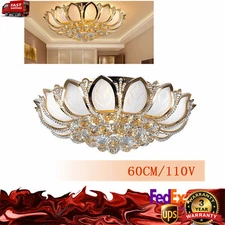 23.5" Modern Luxury Crystal Chandelier Flush Mount 7 Heads Lotus Ceiling Lamps