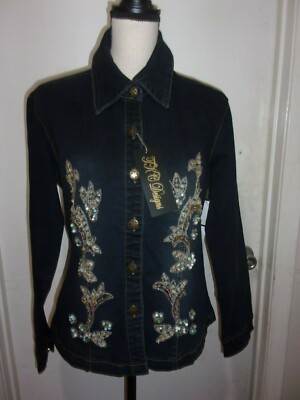 TKC DESIGNS Women's Jeans Jackets Beaded  Size 2  Long Sleeve Button Down (C53)