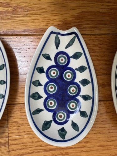 Boleslawiec Blue & White Polish Pottery Spoon Rest Or Soy Sauce Nut Dish Set - Picture 3 of 4
