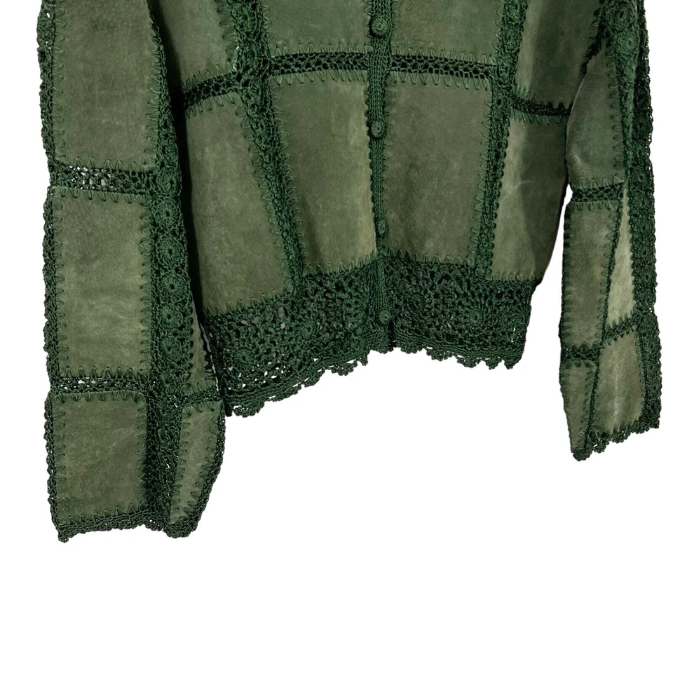 Camisa Top Chaqueta Top Western Rodeo Scully Mujer Talla 10 Cuero Gamuza Verde Crochet Foto 4 de 4