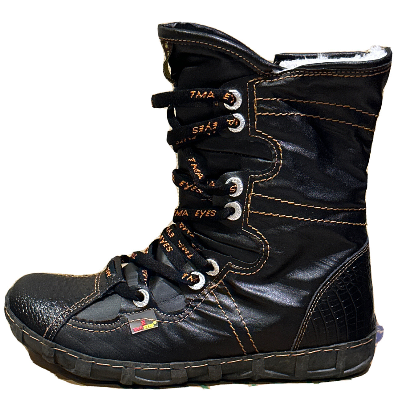 TMA EYES Womens Black Faux Fur Lined Snow Boots Leather Size 39 EU / 8 US