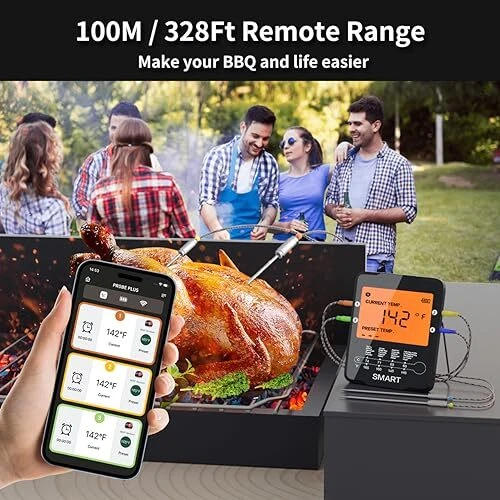 Bluetooth Meat Thermometer,Wireless Digital Grill Thermometer with 4 Black