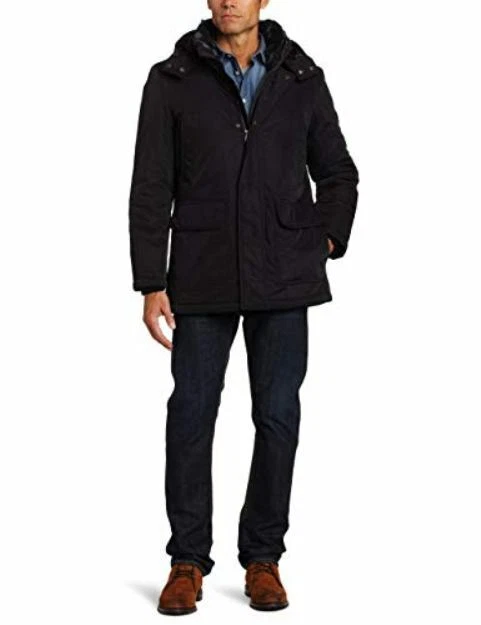Abrigo Chaqueta Parka Dockers Para Hombres Con Capucha Negro Acolchado Piel Aislada Volantes Con Capucha XL Foto 2 de 4