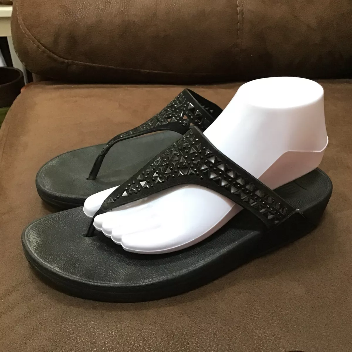 Fitflop Black Lulu Faux Crystal Embellished Toe Post Sandal Size