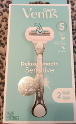 Gillette Venus Deluxe Smooth Sensitive Metal Handle 5 Blade/2 Cartridge (C1)