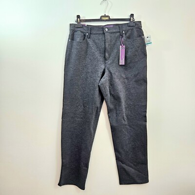 Gloria Vanderbilt Womens 16 Amanda Gray Slimming Jean Tapered Stretch Embroidere
