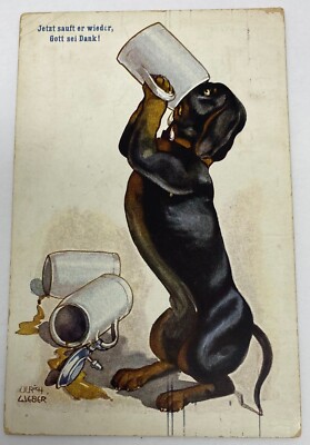 Jetzt Säuft er Wieder Gott sei Dank Now He drinks Again God be Thanks Postcard 