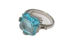 Sterling Silver 925 Large sz 6.5 Blue Topaz Gem Stone Statement Cocktail Ring