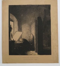 ANTIQUE 19th c. ORIGINAL ART ETCHING "REMBRANDT  IN HIS STUDIO" BY P.A. RAJON