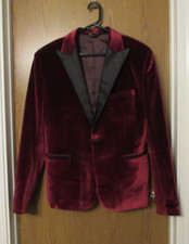 Mens Large Burgundy Black Shawl Tuxedo Jacket Blazer Coats Fashion Party Prom