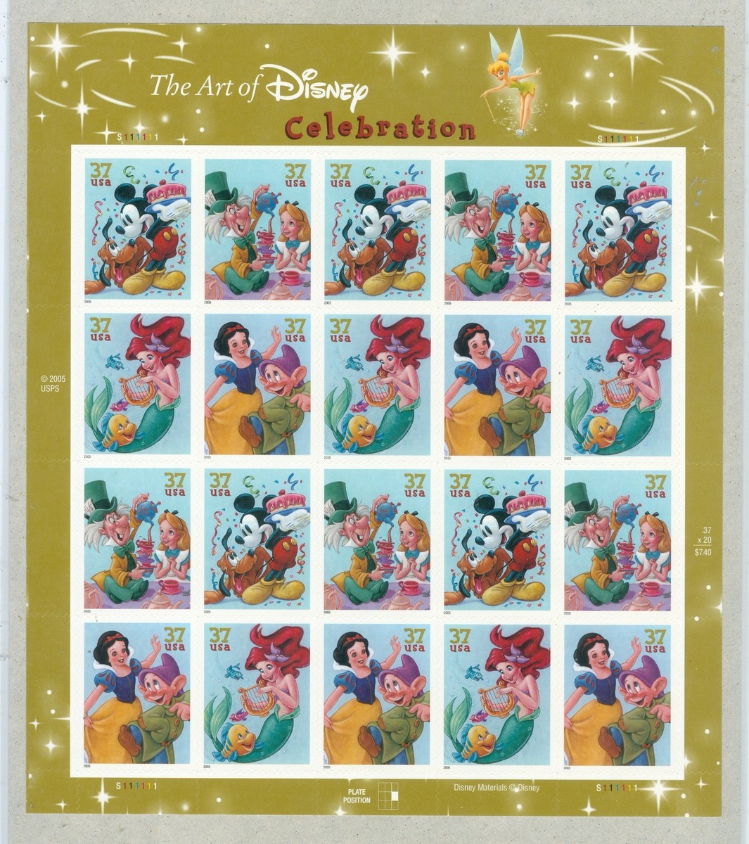 Disney - ☆c3912様☆ US 3912-15 The Art Of Disney FullPaneof 20-37c NIP 2005 P