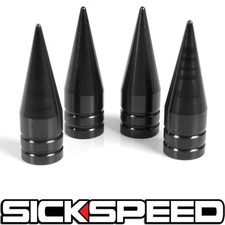 4 Black Long Spiked Valve Stem Caps Metal Thread Kitset For Rimwheelstires P6