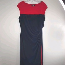 Chaps Women’s Dress Size L Sleeveless Lined with Slit up leg Red Navy