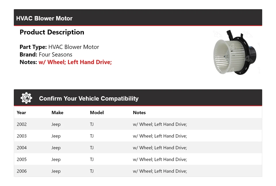 Motor soplador de climatización Jeep TJ 2002-2006 4 estaciones 2003 2004 2005 Foto 2 de 4
