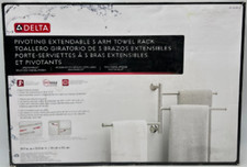 NO HARDWARE Pivoting Extendable 3-Arm Wall Mount Towel Bar in Brushed Nickel