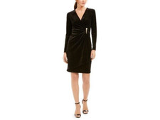 NWT Calvin Klein Elegant Velvet BLACK Faux Wrap EZ Fit Sheath Dress size 2
