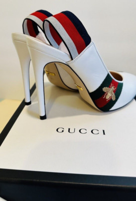 Gucci White Leather Detail Sylvie Slingback Pumps SIZ 36 1/2