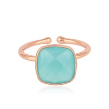 Aqua Chalcedony Gemstone Rose Gold Plated 925 Silver Adjustable Ring Jewelry
