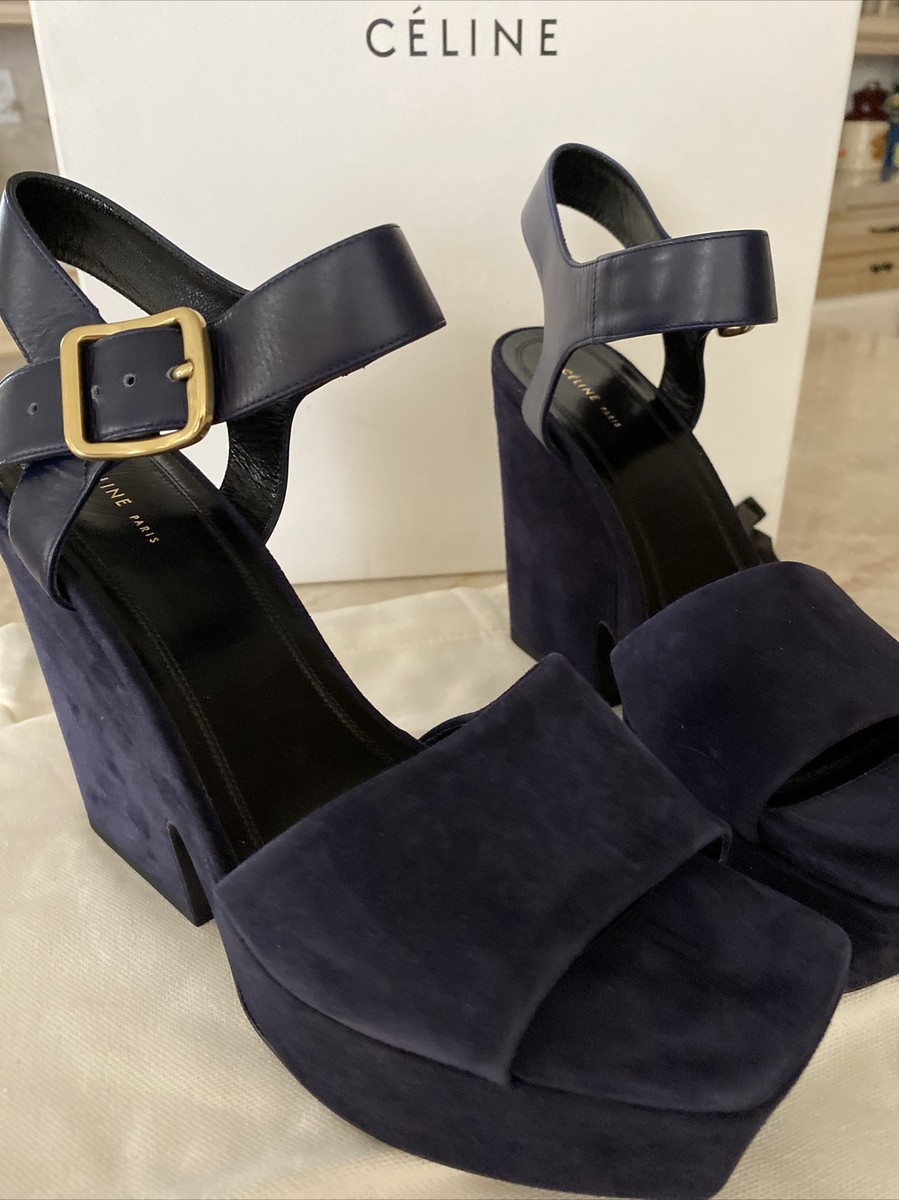 Celine navy suede&leather new Platform sandals SZ 8.5,box