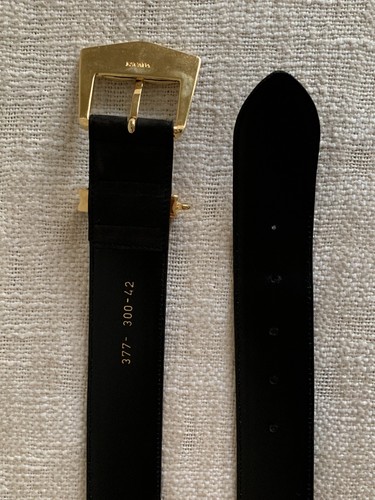 Escada Suede Black Leather Womens Belt Made in Italy Sz M Gold Tone Buckle - Picture 6 of 10