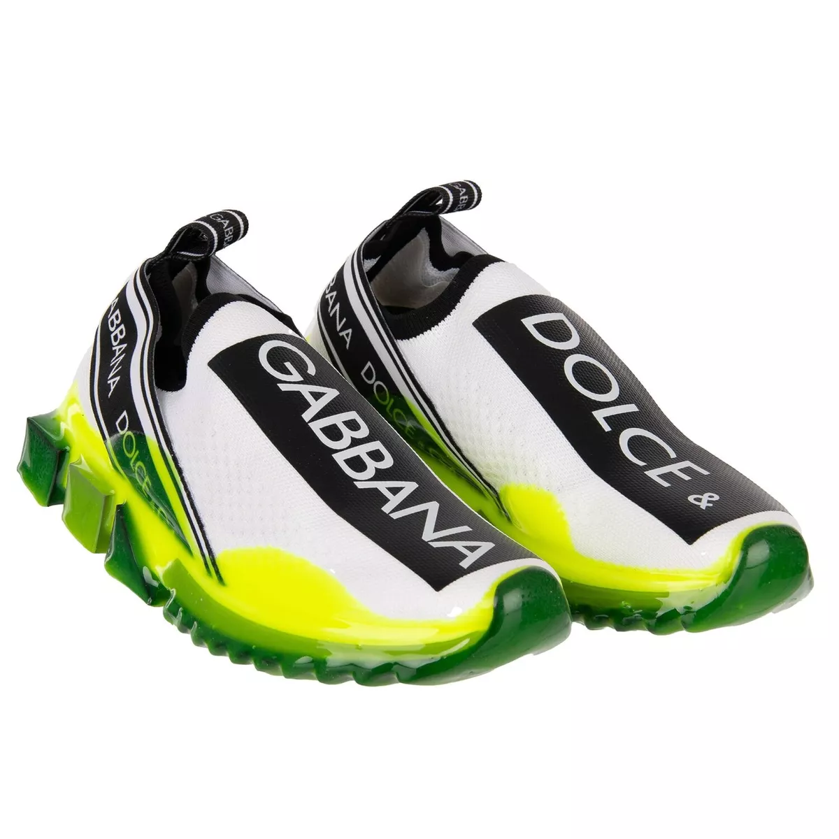 DOLCE GABBANA Slip On Sneaker SORRENTO Logo Stripes Neon Yellow White 09400
