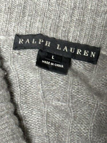 Ralph Lauren Black Label 100% cashmere cable knit Gray sweater vest Shawl Neck L - Picture 7 of 8