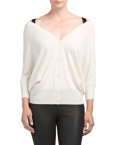 $ 395 Neu mit Etikett Theory Saline Kaschmir Cardigan schulterfrei elfenbeinfarben Pullover Gr. S; M