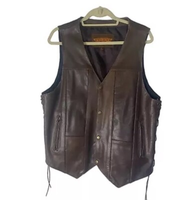 UNIK Leather Apparel Men's Black Sleeveless Brown Motorcycle - Main Image