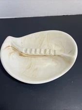 LARGE ASHTRAY VINTAGE MCM CERAMIC CREAM BROWN SWIRL GLAZED 9.5”x8”COFFEE TABLE