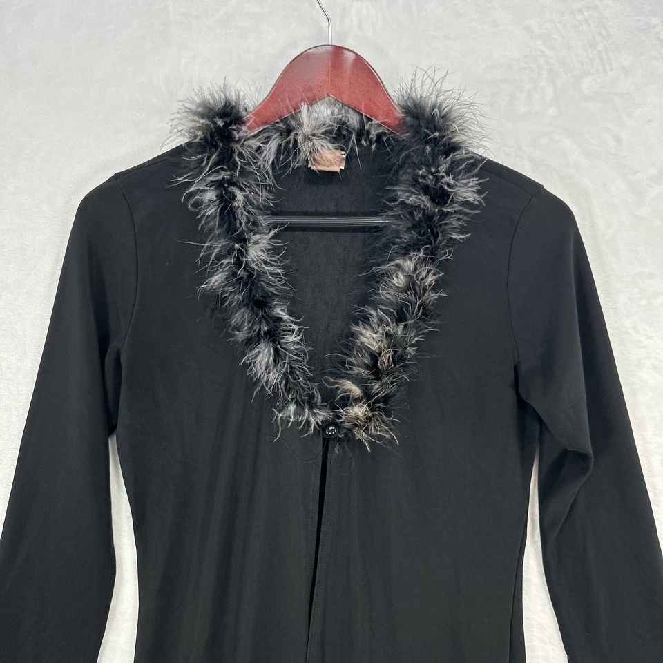 Chaqueta De Colección Forever 21 Para Mujer S Negra Maxi Cuello De Piel Sintética Gótica Y2K Plumero Foto 2 de 4