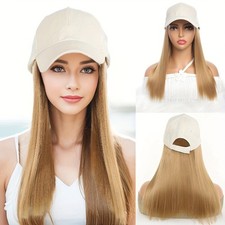 12inch Women Long Straight Wig Baseball Hat With Synthetic Hair Baseball Cap Wig