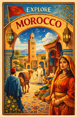 MOROCCO TRAVEL POSTER *2X3 FRIDGE MAGNET* VISIT NEAR EAST VACATION ARAB NATIONS