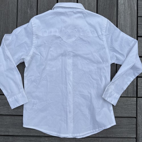 Wrangler Girls White Western Pearl Snap Size Medium Floral Long Sleeve Cowgirl - Picture 8 of 9