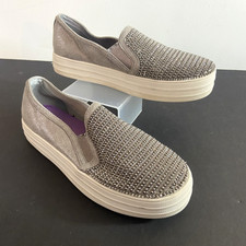 Skechers Street Girls Sz 4.5 EU 36 Sparkly Pewter Slip On Loafer Bling Metallic